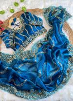 Zimmy Choo Aqua Blue Party Wear Leheriya Sequins Saree